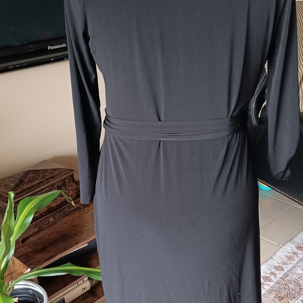 Calvin Klein Black Long Sleeve Stretchy Wrap 10 Dress - Picture 4 of 6